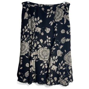 Dress Barn Black and Cream Floral A-Line Skirt